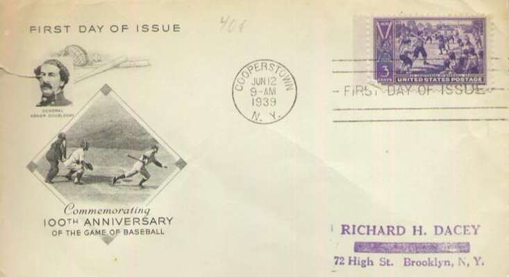 KOPERTA pierwszego dnia obiegu z roku 1939 "Commemorating 100th Anniversary of the Game of Baseball".