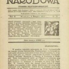 MYŚL Narodowa. Tygodnik polityczno-społeczny. Rok III. Warszawa, 4 sierpnia 1923 r. Nr 31