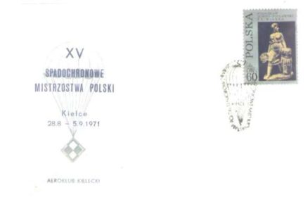 KOPERTA okolicznościowa "XV Spadochronowe Mistrzostwa Polski.Kielce 28.8 – 5.9.1971. Aeroklub Kielecki".