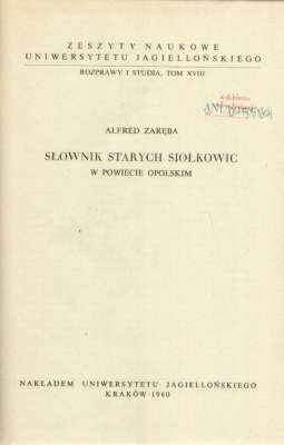 Słownik Starych Siołkowic w powiecie opolskim