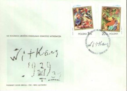 KOPERTA pierwszego dnia obiegu z roku 1985 "100 rocznica urodzin Stanisława Ignacego Witkiewicza". FDC Fi 2859-2863. - obrazek 3