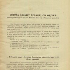 Sprawa granicy polskiej od Węgier. (Memorjał przedłożony przez Tow. Tatrz. Ministerstwu Spraw Zagr. w Warszawie w styczniu 1919).