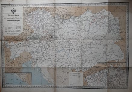 ÜBERSICHTSKARTE der k. k. österreichischen Staatsbahnen und der im Staatsbetriebe befindlichen Privatbahnen nach dem Stande am 31. Dezember 1905. Skala ok. 1:1 428 571 (7 cm = 100 km).