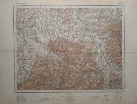 CIESZYN. Pas 50. Słup 27. Mapa topograficzna w skali 1:100.000.