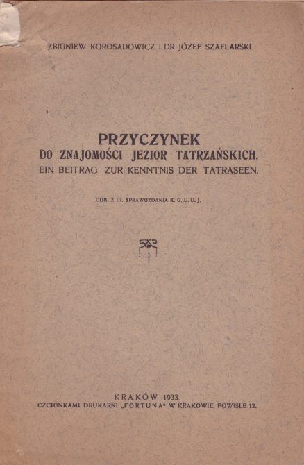 Przyczynek do znajomości jezior tatrzańskich. Ein Beitrag zur Kenntnis der Tatraseen.