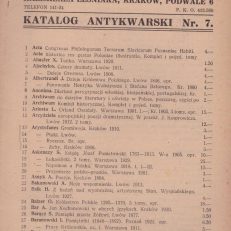 KSIĘGARNIA i Antykwarnia „Nauka i Sztuka” Kazimierza Leśniaka, Kraków, Podwale 6. Katalog Antykwarski Nr 7. (Lata 30-te XX wieku).