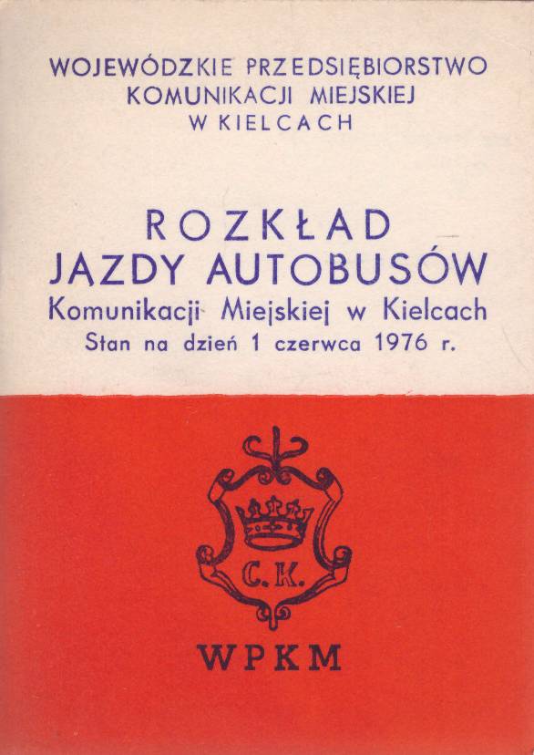 ROZKŁAD Jazdy W.P.K.M. - Kielce. 1976.