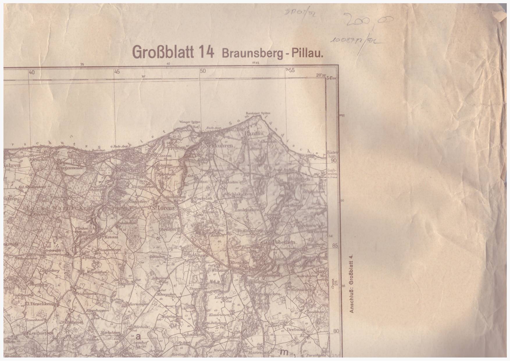 BRAUNSBERG / Braniewo/ - Pillau. Karte des Deutschen Reiches 1:100 000. Grossblatt 14.