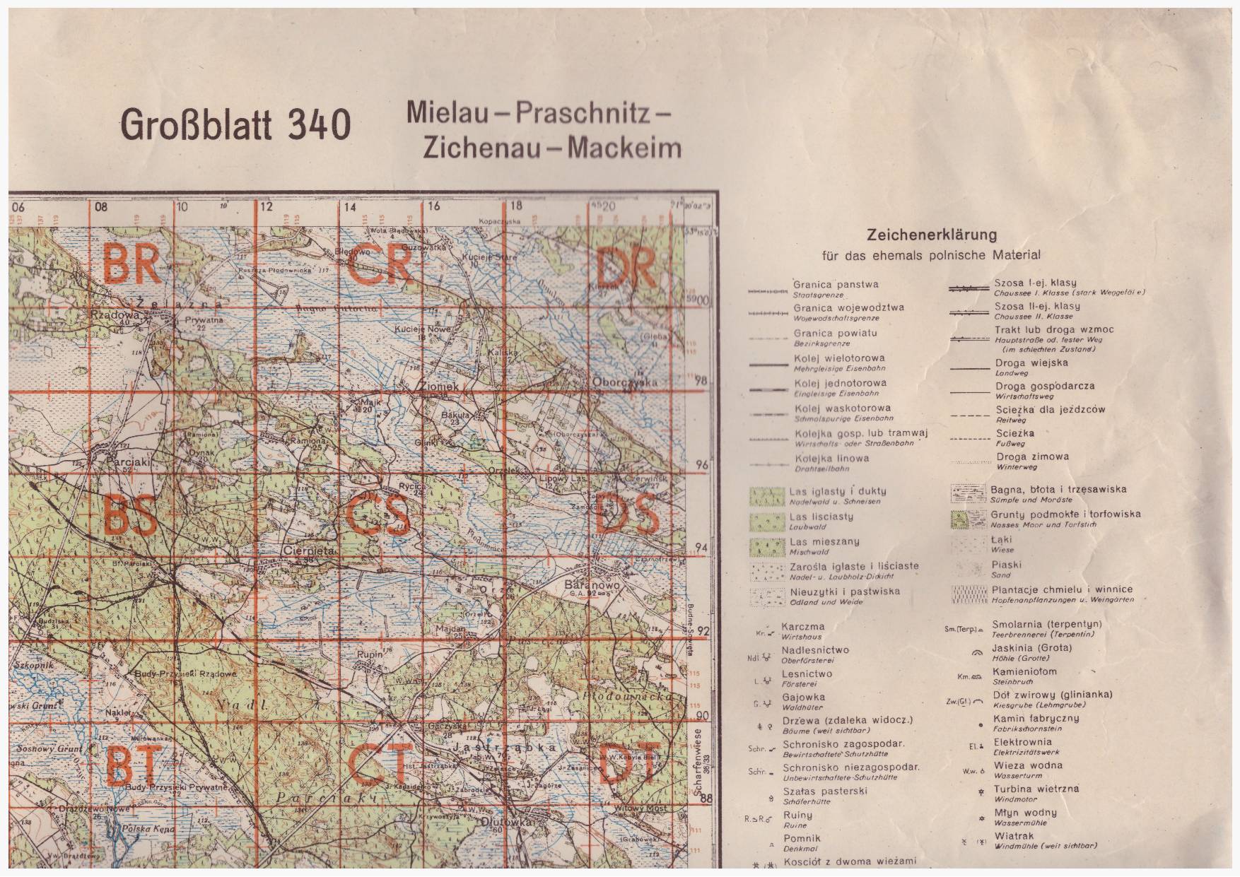 MIELAU /Mława/ - Praschnitz - Zichenau - Mackeim. Karte des Deutschen Reiches 1:100 000. Grossblatt 340.