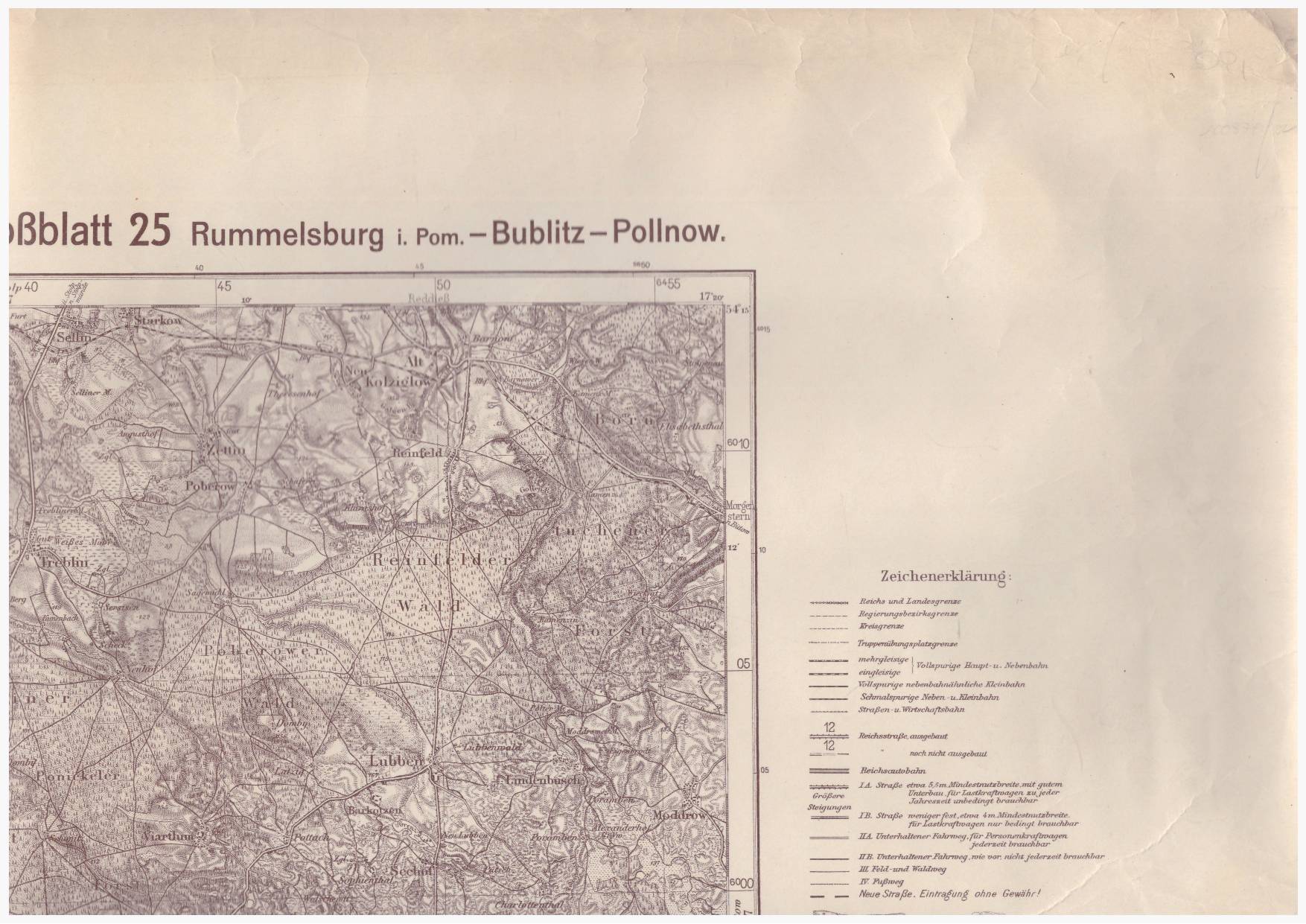RUMMELSBERG i. Pom. /Miastko/ - Bublitz - Pollnow. Karte des Deutschen Reiches 1:100 000. Grossblatt 25.