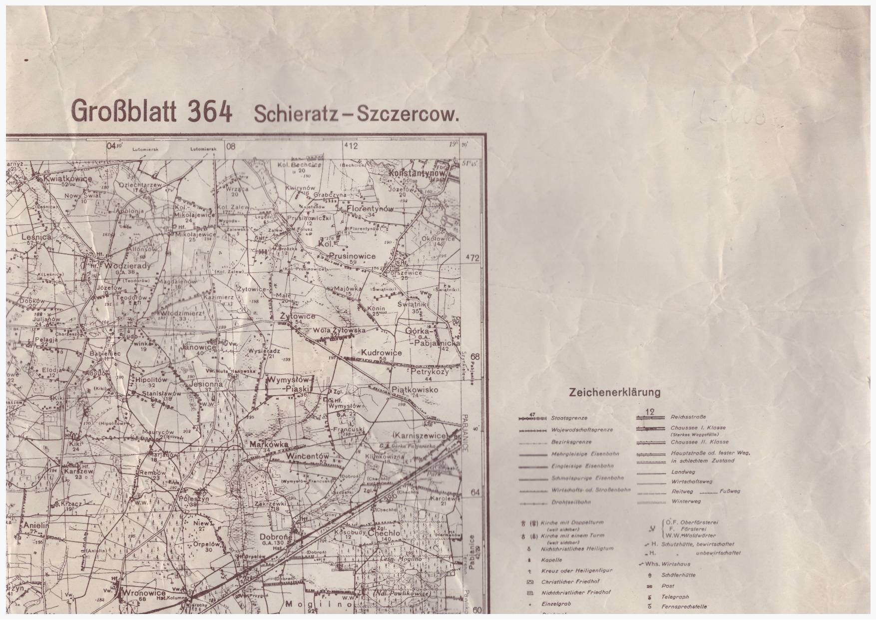 SCHIERATZ - Szczercow. Grossblatt nr 364. Mapa w skali 1:100 000.