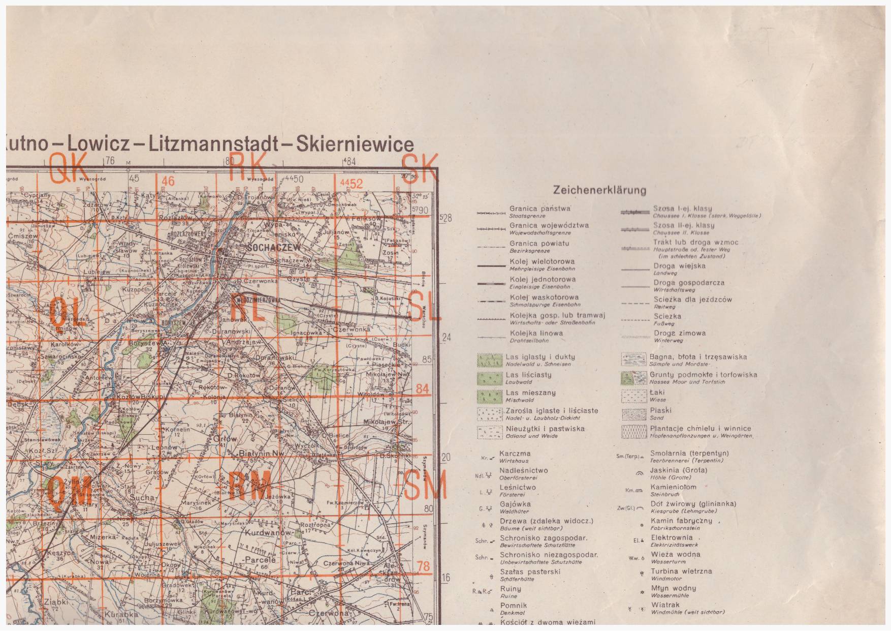 KUTNO - Lowicz - Litzmannstadt - Skierniewice. Karte des Deutschen Reiches 1:100 000. Grossblatt 356. Ausgabe 3 vom X. 1944.