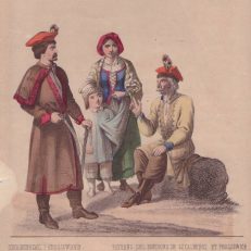 Szkalmierzaki i Proszowianie. Paysans des Environs de Szkalmierz et Proszowice. Litografia kolorowana. Rok 1863.
