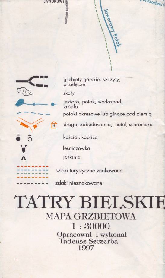 Tatry Bielskie. Mapa grzbietowa. Skala 1:30 000.