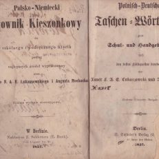 Polsko-Niemiecki  & Niemiecko- Polski Słownik Kieszonkowy do szkolnego i podręcznego użycia podług najlepszych źródeł wypracowany przez Xawerego F. A. E. Łukaszewskiego i Augusta Mosbacha. Siódme wydanie stereotypowe.