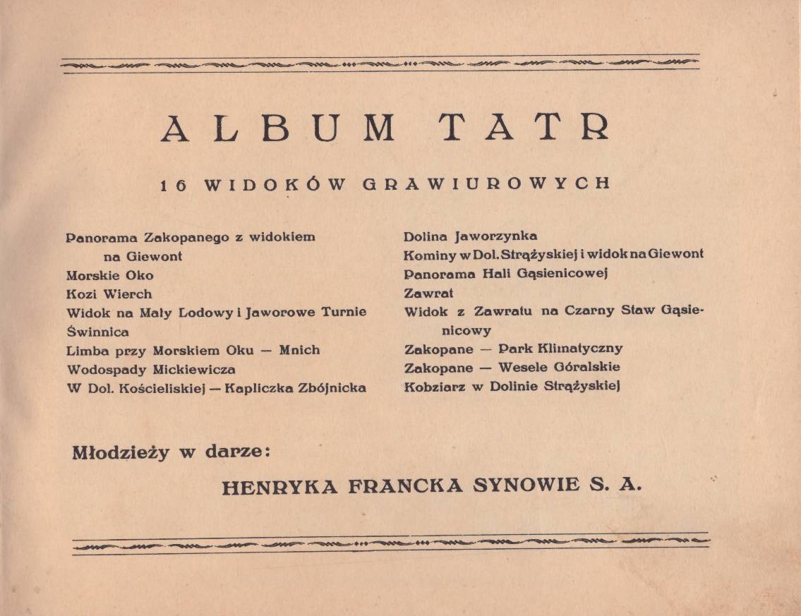 ALBUM Tatr. 16 widoków grawiurowych.