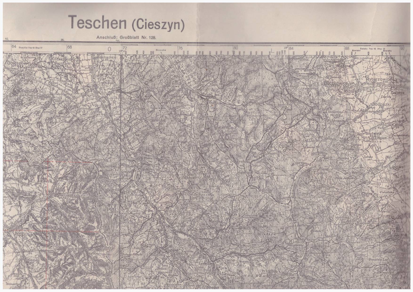 TESCHEN (Cieszyn). Grossblatt 410. Mapa w skali 1:100 000. Sonderausgabe.