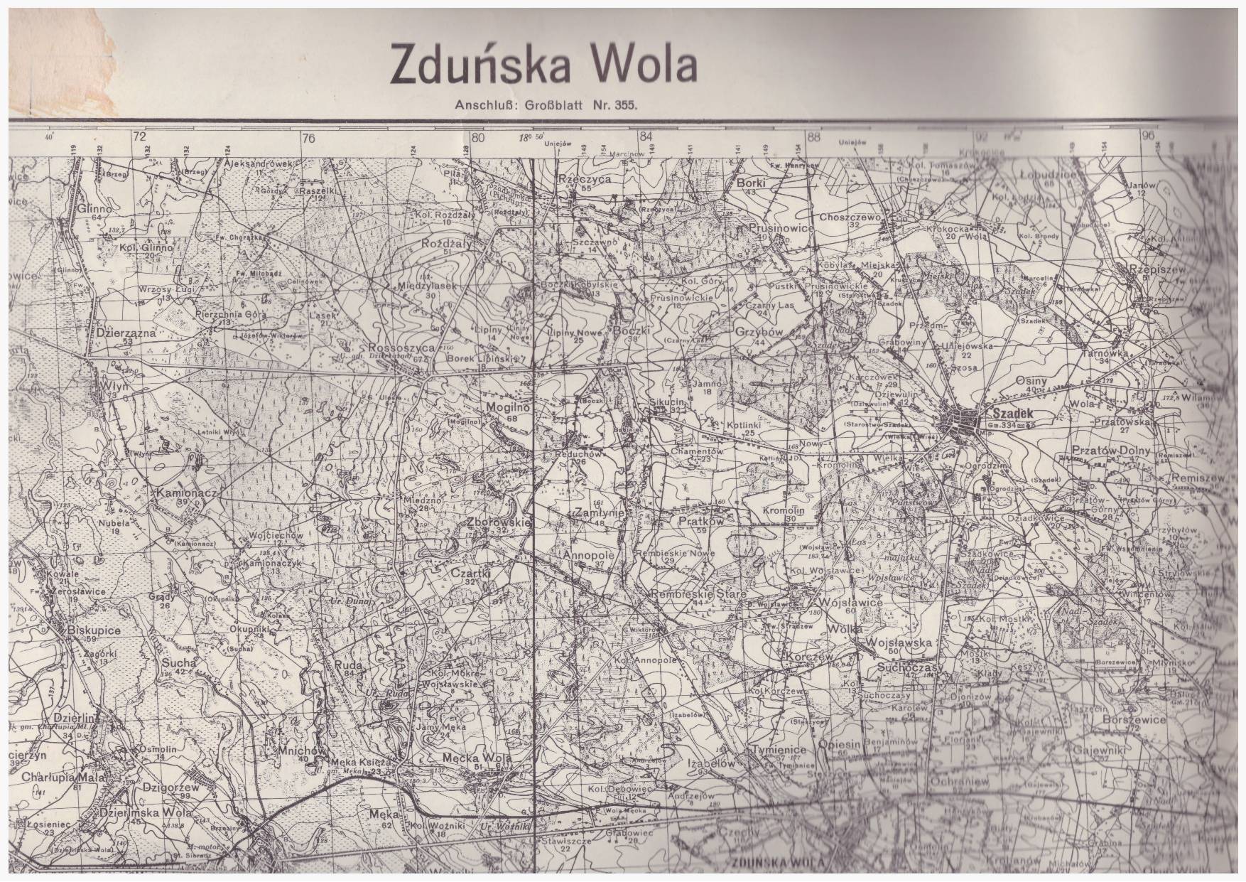 ZDUŃSKA Wola. Grossblatt nr 364. Mapa w skali 1:100 000.